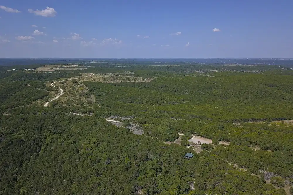 Aerial view of forested Hill Country land near Lago Vista, Texas